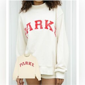PARKE Women's Cream Sweatshirt with Red Lettering